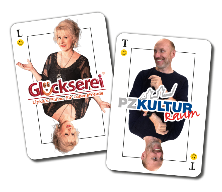 Zwei Spielkarten mit Lipka und Turba, die Leiter der Events.